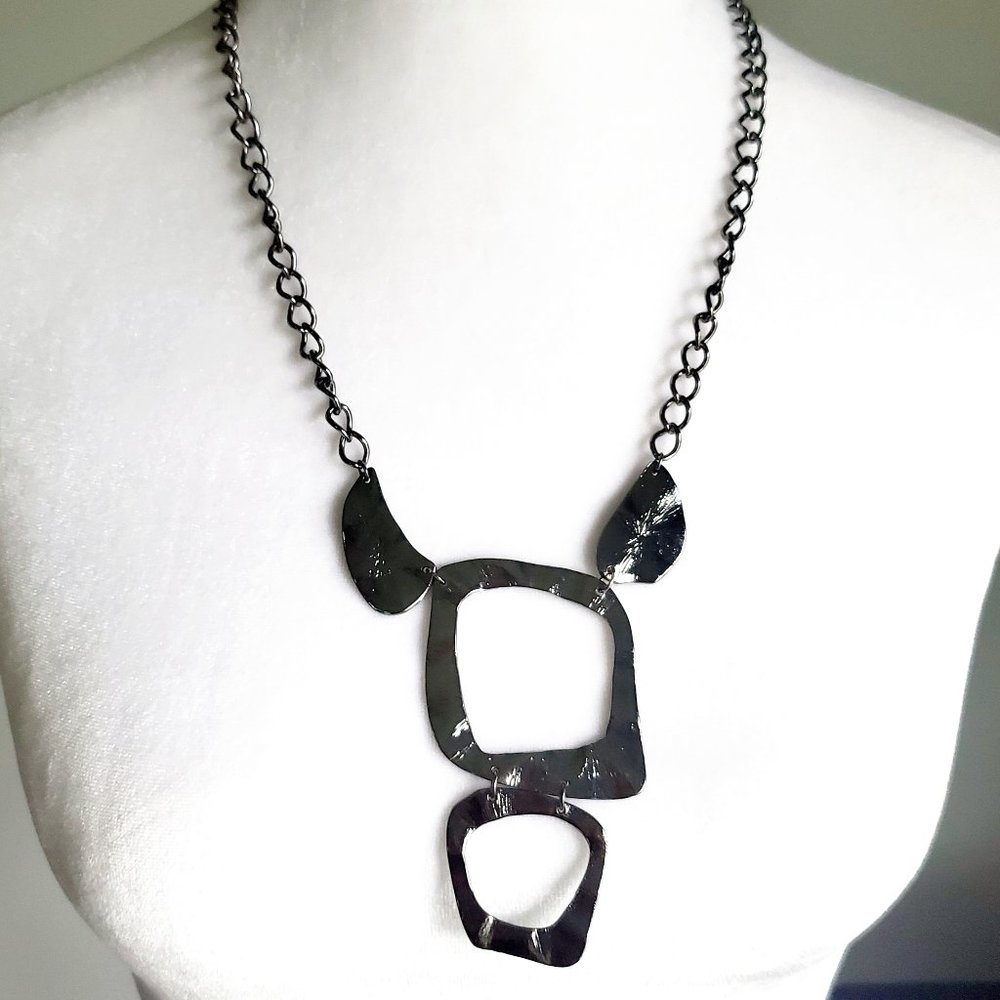 Large Modernist Statement Necklace Asymmetrical Hammered Geo Shapes